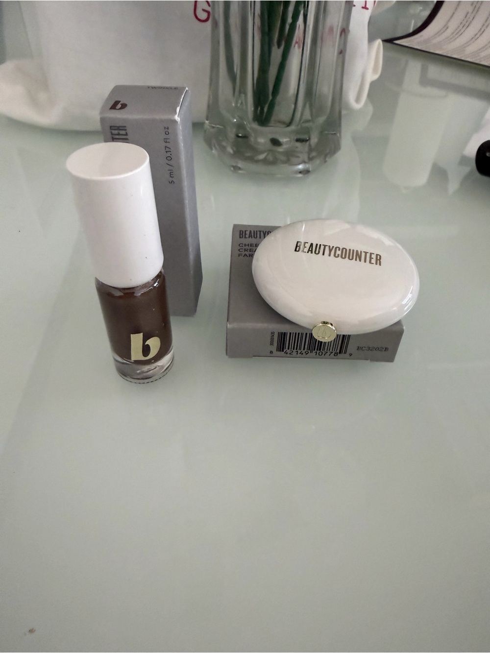Beautycounter Cheeky Clean Cream Blush in Taupe Beige and lipstick set